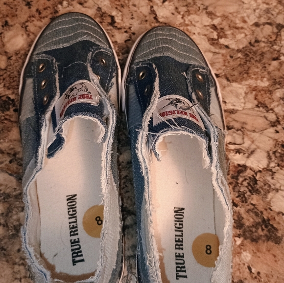 True Religion Laceless Cancas Slip-On Sneakers Blue 8us - Picture 8 of 12